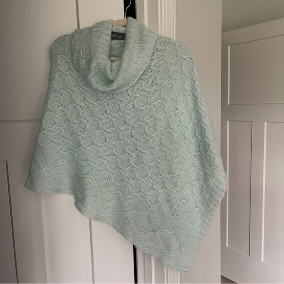 Wooden Ships Teal Green Poncho Sweater Turtleneck Open Knit Wool - Picture 1 of 4